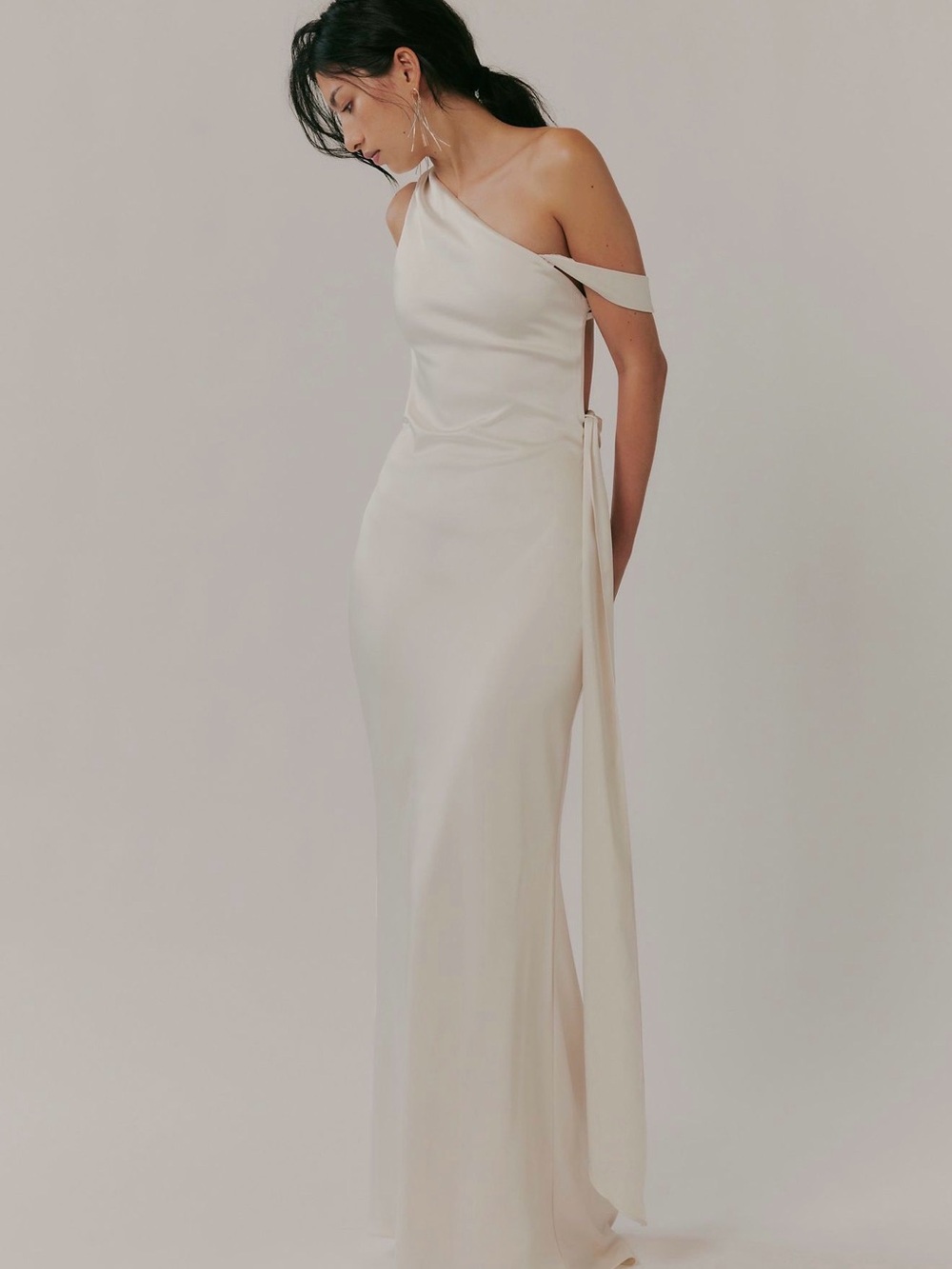 Free People Ivory One-Shoulder Backless Satin Dress